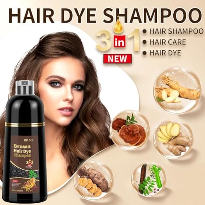 Brown Hair Dye Shampoo 3 in 1 for Grey Hair, 500ML Instant Colour Shampoos -Long Lasting - Natural Color, Coloring in Minutes for Women Men (Brown) - Image 2